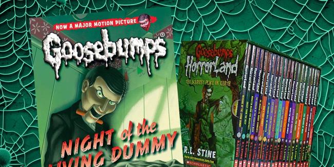 night of the dummy goosebumps book in front of the horrorland goosebumps collection