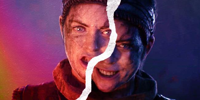 Hellblade 2 co<em></em>nflicted feelings represented by Senuas different facial ex<em></em>pressions, separated by a white crack